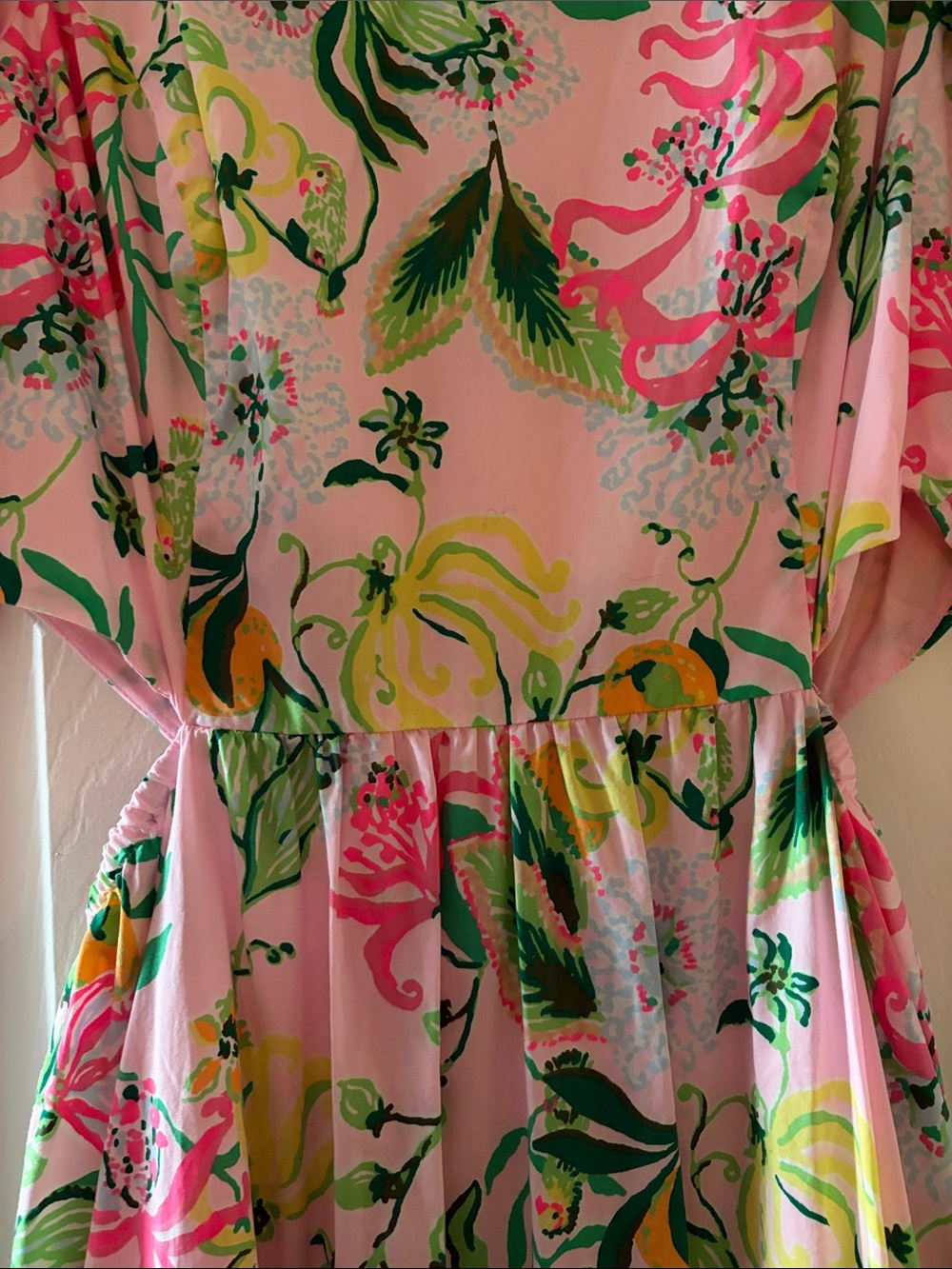 Lilly Pulitzer Pink Floral Midi  Dress with Green Leaf Print - Picture 3 of 6